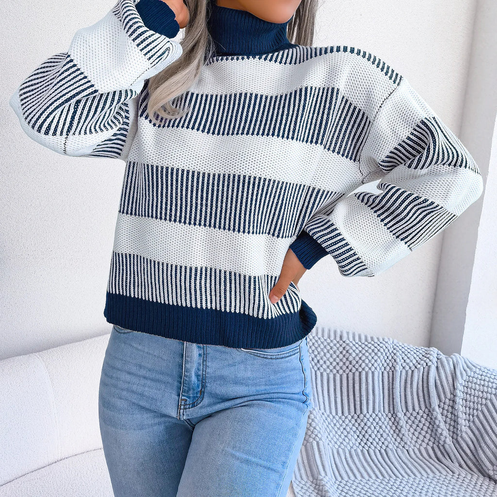 Maxe - Randig tröja med hög halsringning