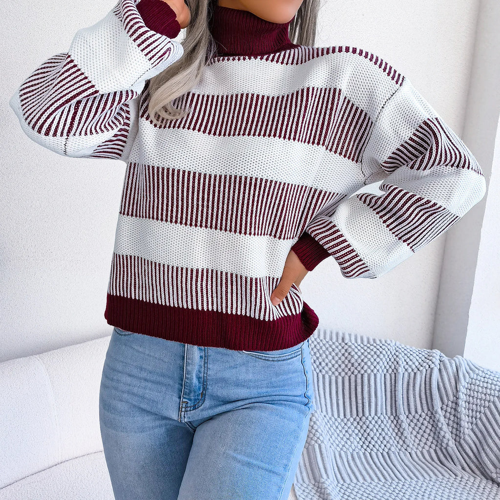 Maxe - Randig tröja med hög halsringning