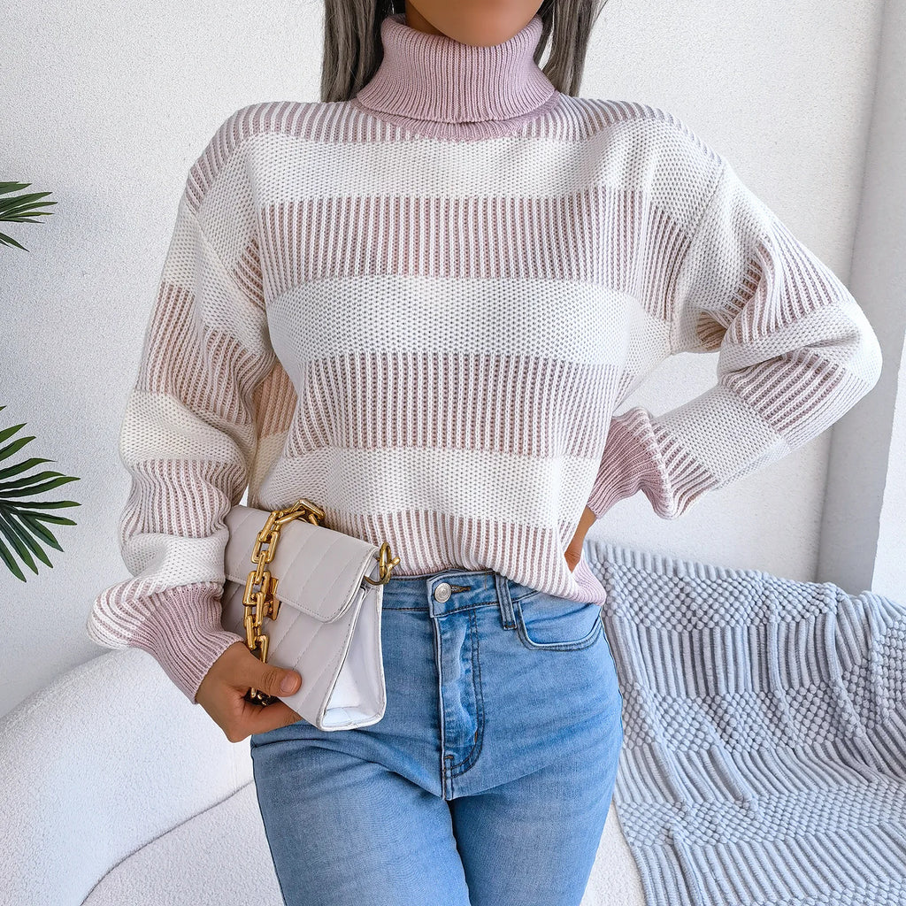 Maxe - Randig tröja med hög halsringning